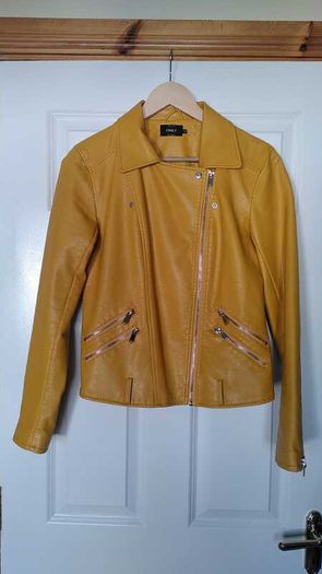 leather look biker jacket, yellow, size UK10 / EU38