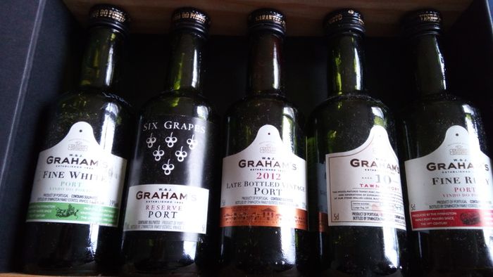 Graham's Port. Mini Port Wine Selection. Empty Bottles.