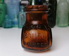 67 - Vintage 4oz Bovril Dark Brown Glass Embossed Letters Jar