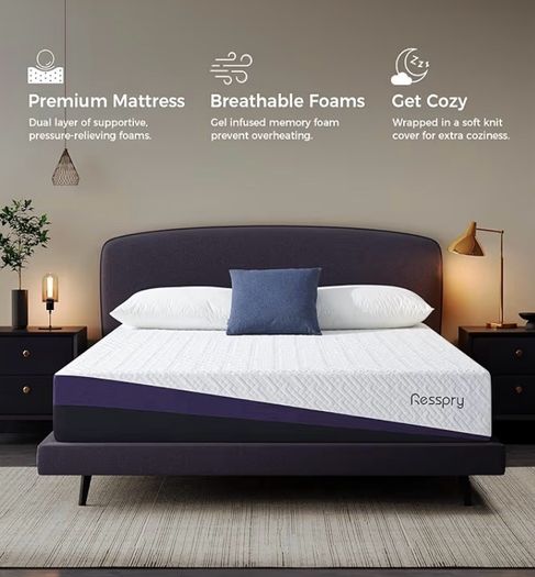 22CM Gel Memory Foam Mattress with Breathable Cover, Sleep Cooler and Skin Friendly, Dual Layers Support for Pressure Relief, CertiPUR-US Certified, Breezelle Collection