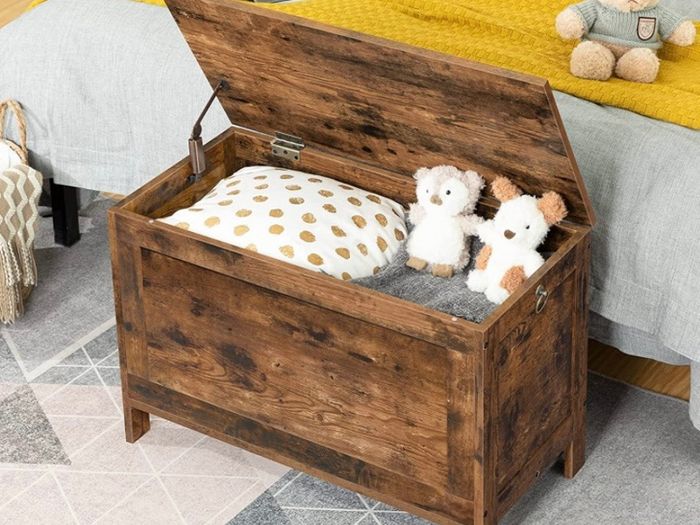 Storage Chest Trunk, Wooden Storage Box, Large Toy Chests with Lid, Toy Box Organizer Unit, Bed End Storage Bench, Shoe Bench, Entryway, Hallway, Bedroom, Rustic Brown (FREE POSTAGE)