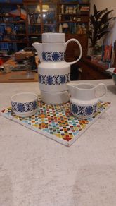 Fabulous Vintage Arklow Pottery Coffee Pot, Pot Warmer Stand, Milk Jug and Sugar Bowl in the Stunning "Larne" Pattern, Cobalt Blue Colourway