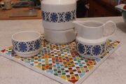 Fabulous Vintage Arklow Pottery Coffee Pot, Pot Warmer Stand, Milk Jug and Sugar Bowl in the Stunning "Larne" Pattern, Cobalt Blue Colourway