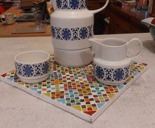 Fabulous Vintage Arklow Pottery Coffee Pot, Pot Warmer Stand, Milk Jug and Sugar Bowl in the Stunning "Larne" Pattern, Cobalt Blue Colourway