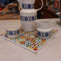 Fabulous Vintage Arklow Pottery Coffee Pot, Pot Warmer Stand, Milk Jug and Sugar Bowl in the Stunning "Larne" Pattern, Cobalt Blue Colourway
