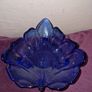 Vintage blue glass leaf dish bowl Image 7