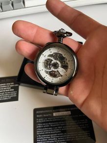 Kronen & Sohne mechanical skeleton pocket watch with chain and box