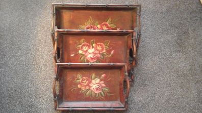 Set of 3 large vintage metal tole trays