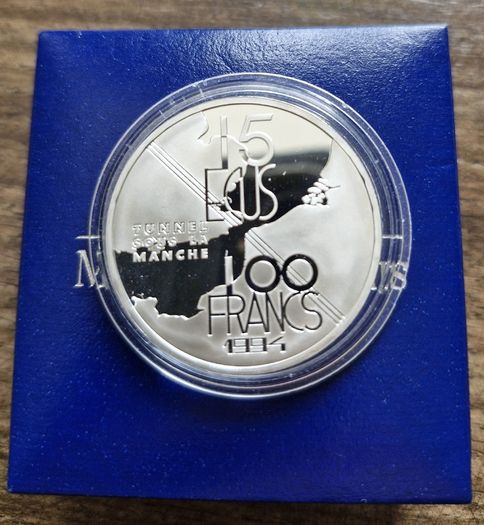 Proof 1994 France 15 ECUs / 100 Francs Channel Tunnel Low Mintage Silver coin