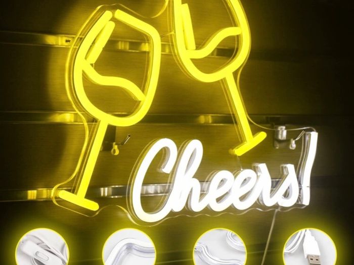 Neon Sign Double Wine Glass with Cheers, Cheers Words Neon Light (15.9 inch x 7.9 inch)