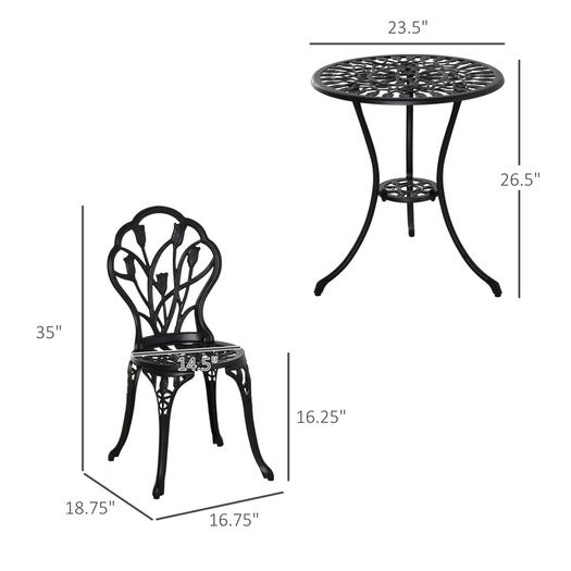 3PCs Garden Table Set Bistro Set Round Table with Umbrella Hole and 2 Chairs for Outdoor Indoor Patio Balcony Aluminium