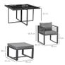 8 Seater Garden Dining Cube Set - Aluminium Outdoor Furniture Set Including Dining Table, 4 Chairs, and 4 Footstools with Cushions, Grey Image 3
