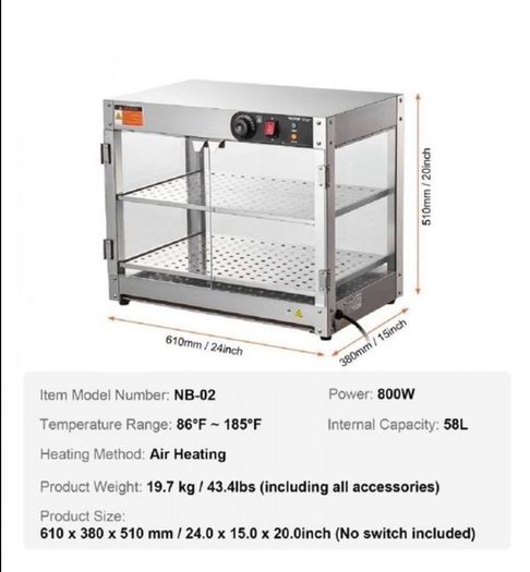 New  230v 800W Food Warmer Display Cabinet 201 stainless steel 2 Tiers Hot Cabinet for Fast-food Restaurants, Breakfast Shops