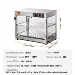 New  230v 800W Food Warmer Display Cabinet 201 stainless steel 2 Tiers Hot Cabinet for Fast-food Restaurants, Breakfast Shop