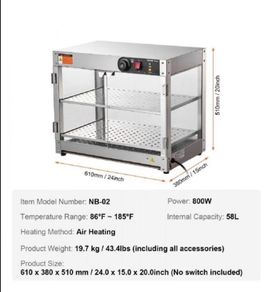 New  230v 800W Food Warmer Display Cabinet 201 stainless steel 2 Tiers Hot Cabinet for Fast-food Restaurants, Breakfast Shop