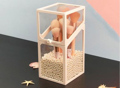 Acrylic Makeup Brush Storage Box With White Pearl(plastic)
