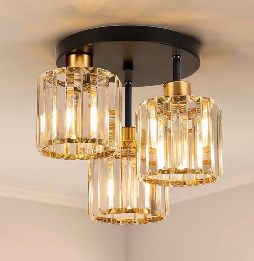 Brand New Modern 3-Light Crystal Ceiling Lamp Vintage Design - Black Gold