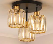 Brand New Modern 3-Light Crystal Ceiling Lamp Vintage Design - Black Gold