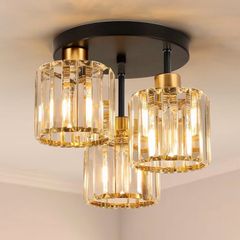 Brand New Modern 3-Light Crystal Ceiling Lamp Vintage Design - Black Gold