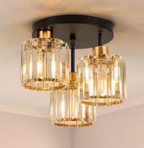 Brand New Modern 3-Light Crystal Ceiling Lamp Vintage Design - Black Gold