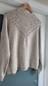 SAVIDA oatmeal supersoft embellished top Sz M( Fit 12-14) - Bnwot