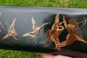 Antique Oriental Lacquered Hand Painted Box  Library Desk Bedroom Romantic Jewelry Box Trinkets 13,5" X 3,5" X 2"