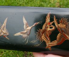 Antique Oriental Lacquered Hand Painted Box  Library Desk Bedroom Romantic Jewelry Box Trinkets 13,5" X 3,5" X 2"