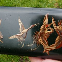 Antique Oriental Lacquered Hand Painted Box  Library Desk Bedroom Romantic Jewelry Box Trinkets 13,5" X 3,5" X 2"