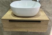 Ex Display Nuna 600 Halifax Oak Wall Hung Unit, handle, basin , tap &amp; waste