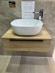 Ex Display Nuna 600 Halifax Oak Wall Hung Unit, handle, basin , tap & waste