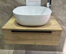 Ex Display Nuna 600 Halifax Oak Wall Hung Unit, handle, basin , tap & waste