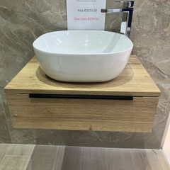 Ex Display Nuna 600 Halifax Oak Wall Hung Unit, handle, basin , tap & waste