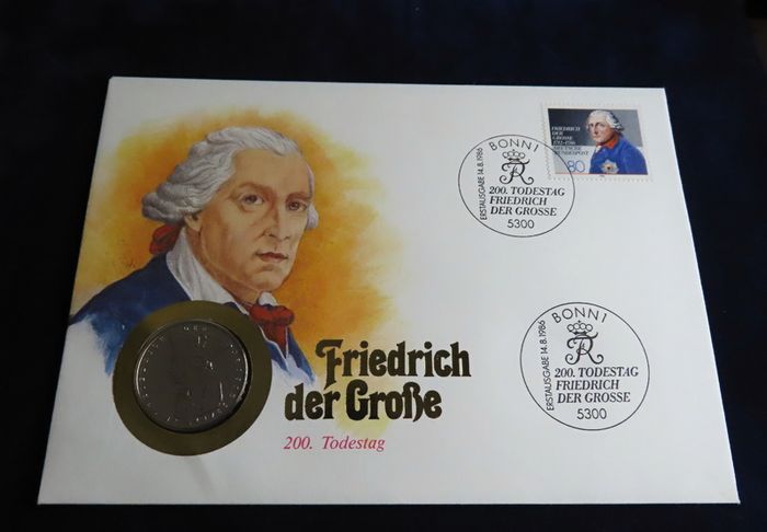 Frederick the Great 5 Deutsche Mark coin in stamp cover