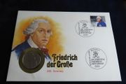 Frederick the Great 5 Deutsche Mark coin in stamp cover