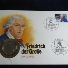 Frederick the Great 5 Deutsche Mark coin in stamp cover