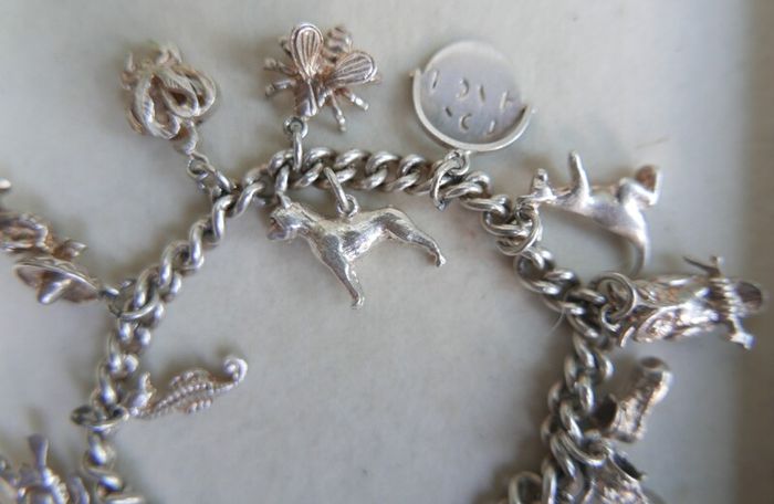 Vintage Heavy Sterling Silver Charm Bracelet length 7" - 37,9g