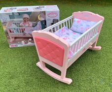 Baby Annabell Sweet Dreams Cot - Rocking Function, Lullaby Feature - Includes Mattress & Bedding - EUC