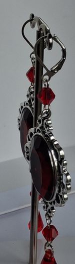 Gothic Ornate Filigree Deep Red Garnet Tassel Earrings