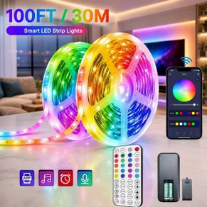 30M RGB for Smart LED Strip with App & 44-Key Remote Control, Music Sync, Timer, Dimmable Color Changing Compatible for RGB Compatible for Smart, Parties, Christmas Tree, Bedside & Room Lighting