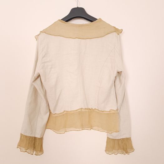 Beauty Angel Beige Neutral Ruffled Chiffon Collar Charm Trim Jacket