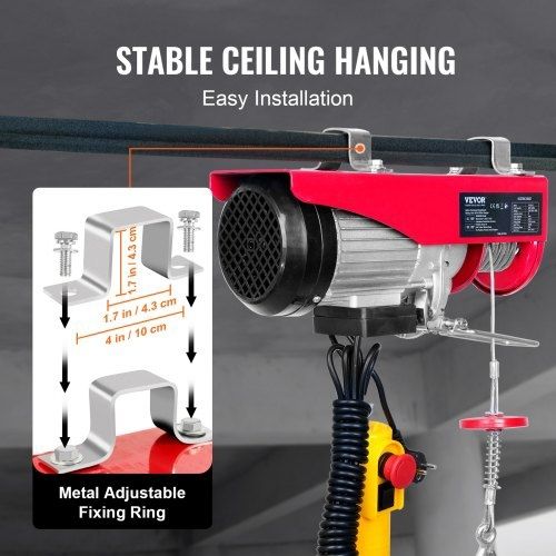Electric Hoist, 598.7 kg Lifting Capacity, 1150W 220V Electric Steel Wire Winch with 427 cm Wired Remote Control,