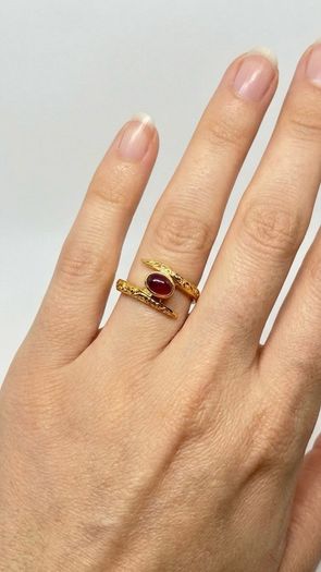 African Ruby Gold Plated Bypass Ring
