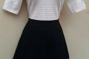 Karen Millen Black, Blue and White Knit Skater Dress