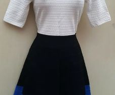 Karen Millen Black, Blue and White Knit Skater Dress