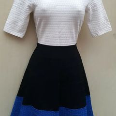Karen Millen Black, Blue and White Knit Skater Dress