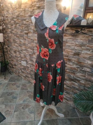 Vintage 80s 90s sleeveless button down dress uk12 14 postage included