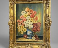 Rich Floral Still Life Ornate Framed Oil Painting