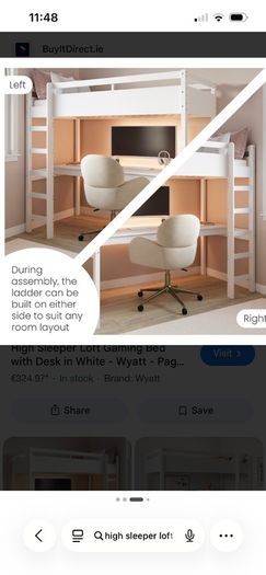 White high sleeper loft gaming bed