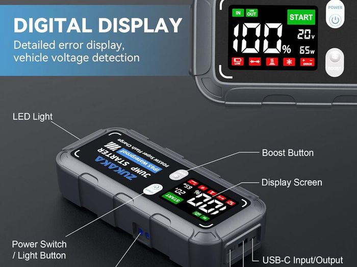 ZUKAKA 6000A Car Jump Starter, 26800mAh Battery, 12V (Gas & Diesel)