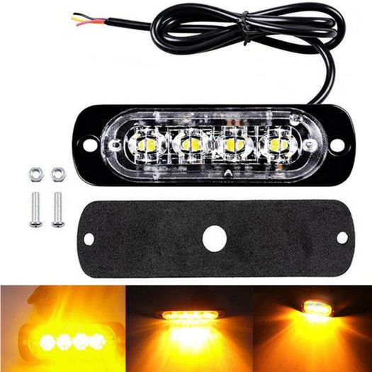 1pcs 12V- 24V Amber 4LED Bar Car Truck Strobe Flash Emergency Light Lamp Led Car Emergency Light Led Headlights Car Accessories
